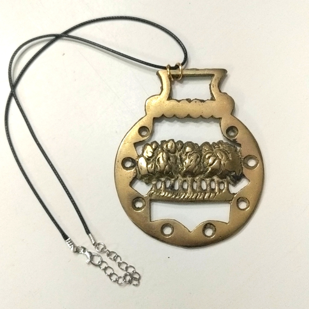 Equestrian Jewelry Brass Leather Necklace Handcrafted!